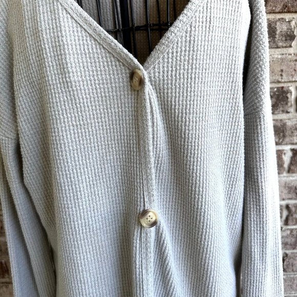 Piko 1988 Waffle Knit Cardigan Sz S Gray Button Oversized Sweater Henley… - Picture 5 of 12